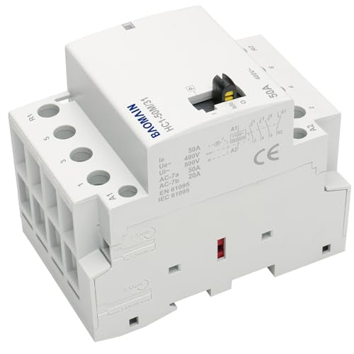 BAOMAIN 110V 4-Pole 50A Manual/Auto AC Contactor,3NO1NC,DIN Rail Mount