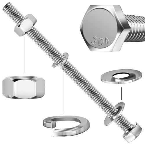 Mywish (20 Sets) 1/4-20x4 Hex Head Assorted Screws Nuts and Bolts with Flat & Lock Washers, 304 Stainless Steel 18-8, Fully Threaded, 1/4 Bolt Metric Bolt Assortment - size: 1/4-20 x 4 (20 set)