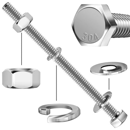 Mywish (20 Sets) 1/4-20x4 Hex Head Assorted Screws Nuts and Bolts with Flat & Lock Washers, 304 Stainless Steel 18-8, Fully Threaded, 1/4 Bolt Metric Bolt Assortment - size: 1/4-20 x 4 (20 set)