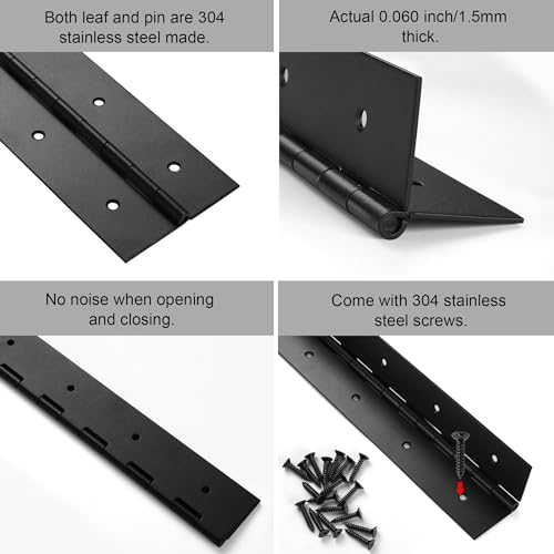 Heavy Duty Piano Hinge 12 Inch x 3 Inch Width, True 0.060'' Thick Stainless Steel Black Piano Hinge for Heavy Duty Cabinet, Door, Toolbox, Wooden Box, Metal Plate, Furniture, Industrial Project - size: 12 Inch (2PCS)