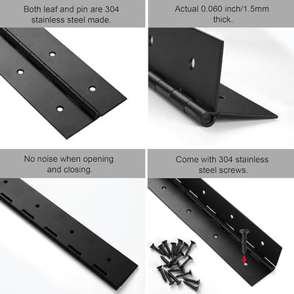 Heavy Duty Piano Hinge 24 Inch x 3 Inch Width, True 0.060'' Thick Stainless Steel Black Piano Hinge for Heavy Duty Cabinet, Door, Toolbox, Wooden Box, Metal Plate, Furniture, Industrial Project - size: 24 Inch