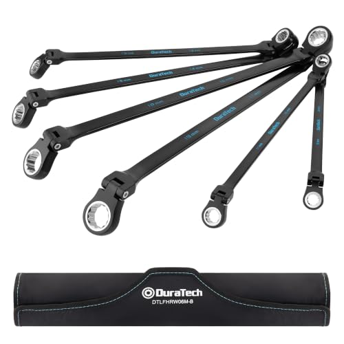 DURATECH Extra Long Flex-Head Ratcheting Wrench Set, 6-Piece, Metric - size: 8-19mm, Black