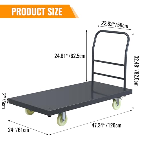 Heavy Duty Steel Platform Truck Cart, Gray - color: Gray-47" L X 24" W X 32" H