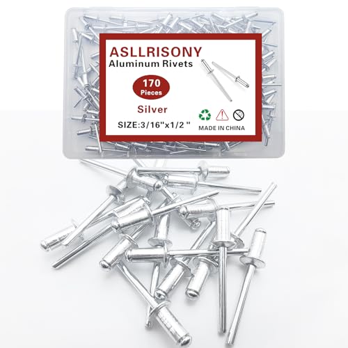 170pcs Silver 3/16-1/2 Inches Aluminum Blind Rivets, 4.8-12.7 mm Pop Rivets,Aluminum Grip and Steel Mandrel - color: Silver, size: 3/16-1/2 Inches