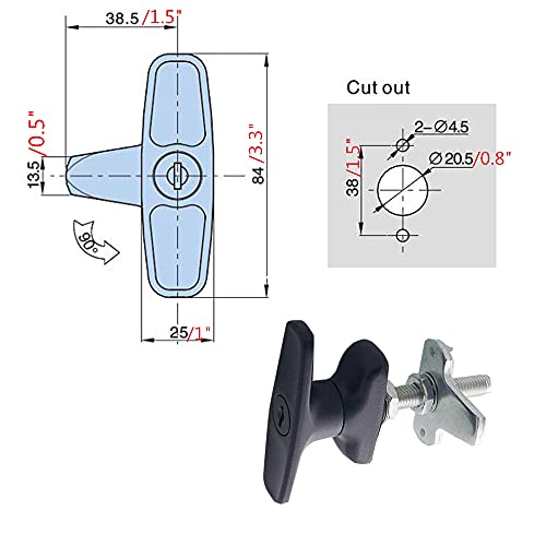 2PCS T-Handle Lock Latch Shed Door T-Handle Lock kit for Truck Cabinet Garage Door Lock Camper Shell Locks and Keys - size: 3.3"x3.9"