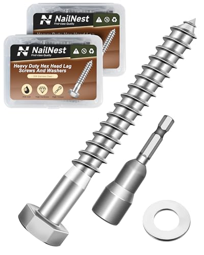 (2Box) 3/8" x 3" Hex Head Lag Screws Bolts with Flat Washers, 20Sets 304 Stainless Steel 18-8 Heavy Duty 3/8 Lag Bolts for Wood with Hex Socket - size: 3/8" x 3", style: 2-Box