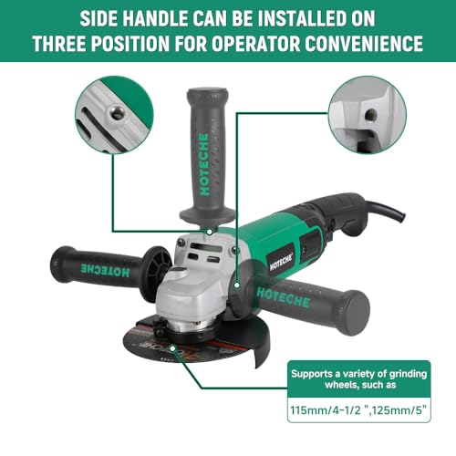 Hoteche 5-Inch Angle Grinder 11-Amp Heavy Duty Variable Speed Power Grinder Corded Electric Grinding & Cutting Tool for Metal, Quick-Change Disc Compatible(Tool Only) - size: 5-Inch 11-Amp