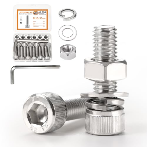 12 Sets Metric M10 Hex Socket Head Cap Screws Bolts Kit, M10-30mm Screws - size: M10 - 30mm