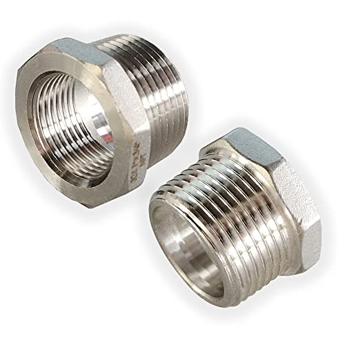 2 Pcs Reducer Hex Bushing, 304 Stainless Steel 1" Male NPT to 3/4" Female NPT（ 1"MNPT - 3/4"FNPT） Pipe Fitting Hex Bushing, Heavy Duty Pipe Fitting Reducer Adapter - size: 1" - 3/4"