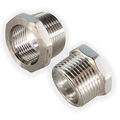 2 Pcs Reducer Hex Bushing, 304 Stainless Steel 1" Male NPT to 3/4" Female NPT（ 1"MNPT - 3/4"FNPT） Pipe Fitting Hex Bushing, Heavy Duty Pipe Fitting Reducer Adapter - size: 1" - 3/4"