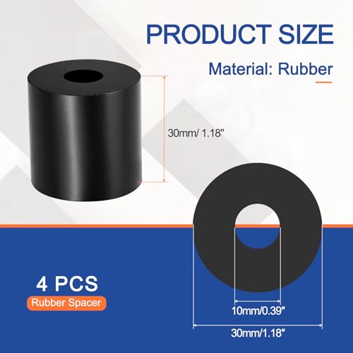 Multi Purpose Rubber Spacer, 10mm ID x 30 OD x 30mm T Neoprene Round Anti-Vibration Isolation Pads Bushings Spacer Washer Fit for HVAC Bolts Car Accessories (4 Pcs) - size: 10mm ID x 30 OD x 30mm T