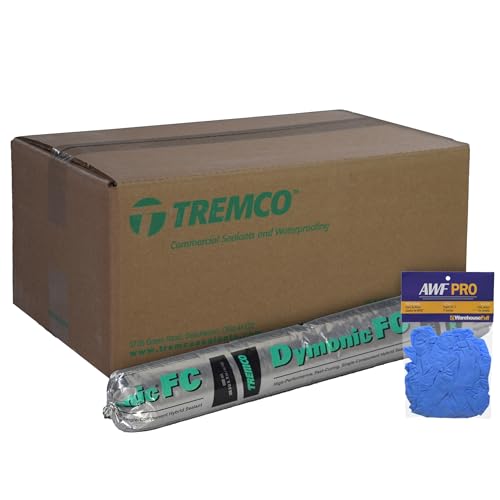 Tremco Dymonic FC, 20 oz Sausage, White, Case of 15 with AWF PRO Gloves, Fast Curing, Low Modulus, High Performance Hybrid Joint Sealant - color: White