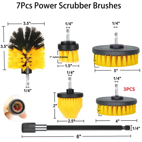 8 Pack Drill Brush Attachment Set, 1/4in Power Scrubber Brush+ Extend Long Rod, Brush Drill Attachment, Power Cleaning Scrub Brush for Bathroom, Tub, Tile, Corner, Floor - color: Yellow