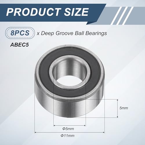 uxcell 8Pcs 685ZZ 5mmx11mmx5mm Deep Groove Ball Bearings ABEC5 - size: 685ZZ 5mmx11mmx5mm