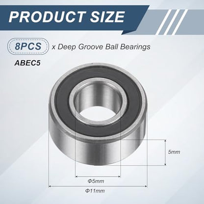uxcell 8Pcs 685ZZ 5mmx11mmx5mm Deep Groove Ball Bearings ABEC5 - size: 685ZZ 5mmx11mmx5mm