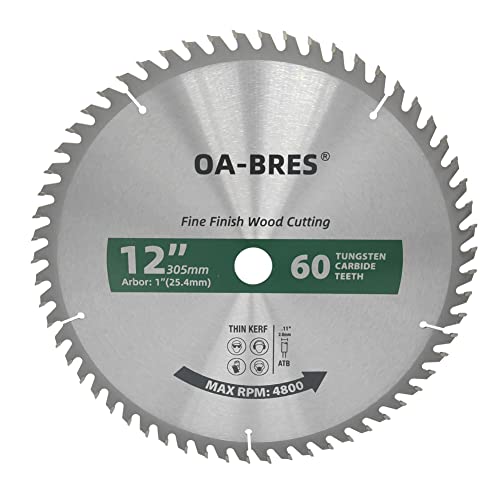 12-Inch Miter/Table Saw Blades, 60-Tooth ATB TCT Fine Finish Wood Cutting Circular Saw Blade with 1-Inch Arbor - size: 12“ 60T