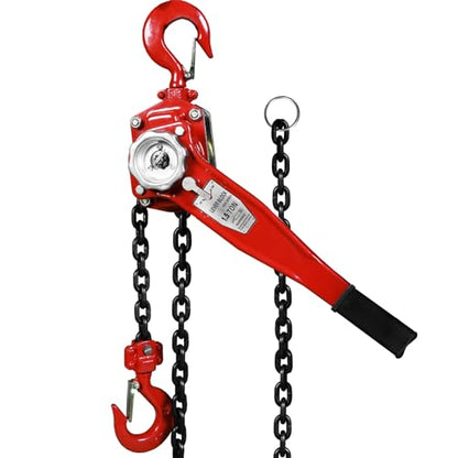 Big RED Manual Lever Chain Hoist,1-1/2 Ton 3000 lbs Capacity Come Along,G80 Grade Steel with Double-Pawl Brake,2 Heavy Duty 360° Rotation Hooks for Garage Factory Warehouse Ports Automotive Machinery - size: 1.5 Ton (3000 lbs)