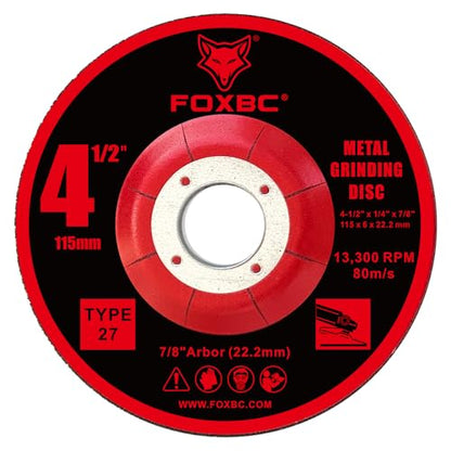 FOXBC 4-1/2 Inch Grinding Wheels for Angle Grinder, Aluminum Oxide Grinding Disc for Metal & Stainless Steel, Type 27, Depressed Center 4-1/2" x 1/4" x 7/8" - 25 Pack