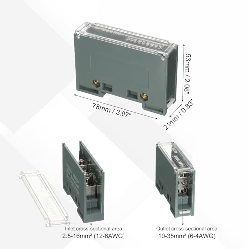 MECCANIXITY 1 in 4 Out Rail Terminal Blocks, 690V 150A Connectors Power Distribution Block Crimp Wiring Splitter with Flame-Retardant Housing for Power Distribution Cabinets 12-6AWG Gauge - size: 12-6AWG, style: 1 in 4 Out