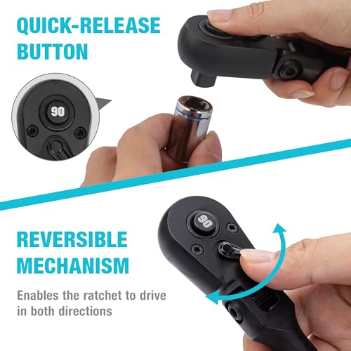 DURATECH 3-Piece Flex-Head Ratchet, 90-Tooth Quick-Release Ratchet Wrench - size: Combo Kit(Black)