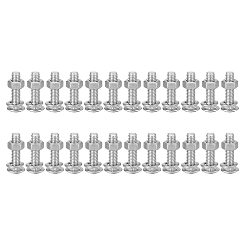 uxcell M6x25mm Square Neck Carriage Bolts with Nuts & Washers, 24Set 304 Stainless Steel Round Head Square Neck Coach Bolt Screws, Silver Tone - size: M6x25mm