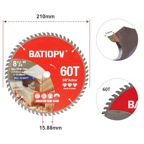 8-1/4 Inch Circular Saw Blade, 60-Tooth Carbide-Tipped Ultra-Fine Finish Professional Woodworking Blade for Smooth Cuts Compatible with Miter & Table Saws