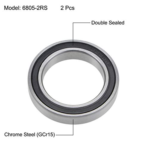 uxcell 6805-2RS Deep Groove Ball Bearings 25mm Inner Dia 37mm OD 7mm Bore Double Sealed Chrome Steel Z2 2pcs - size: 25x37x7mm