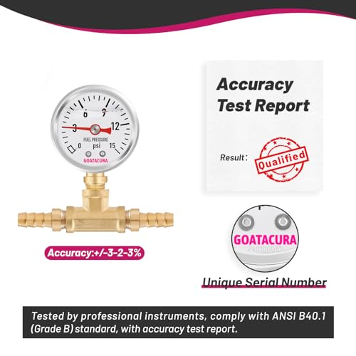 0-15psi Glycerin Filled Fuel Pressure Gauge Kit, 1-1/2" Dial Size, 304 Stainless Steel Case, 5/16" Fuel Line Fuel Pressure T-Fitting Adapter, Lower Mount, with High Accuracy… - size: 0-15psi, style: Lower Mount(T-Fitting Adapter)