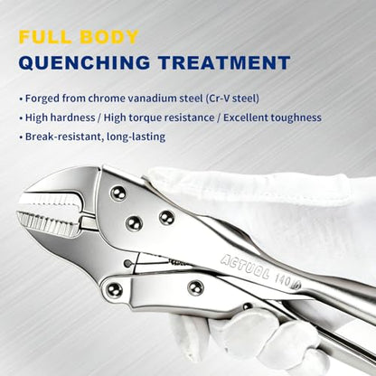 Curved Jaw Locking Pliers 10-Inch, Adjustable Vise Grips with Wire Cutter, Chromium-Vanadium Steel Vice Grips for Clamping, Welding, and Pipe Work - size: 10-Inch