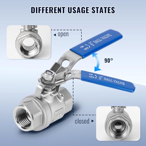 2 Pack 1/2'' Ball Valves NPT Female Stainless Steel 304 Full Port 1/2 Inch Ball Valve with Locking Handle, Heavy Duty Shut Off Valve for Home and Industrial(1/2 Inch) - size: 1/2 Inch