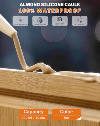 WELLUCK Tan Silicone Caulk, 100% Waterproof Caulking Silicone Sealant Flexible Adhesive, Matches Golden Oak, Honey Maple, Light Oak, Birch, White Oak and Other Light Warm Wood finishes - color: Tan, size: 1 Pack