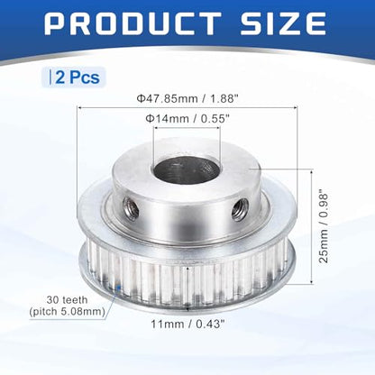 MECCANIXITY 2 Pcs Aluminium Timing Pulley, XL 30 Teeth 14mm Bore Synchronous Wheel Timing Belt Pulley 5.08mm Pitch 11mm Slot Width for Belt, CNC Machine, 3D Printer - size: 14x5.08x11mm