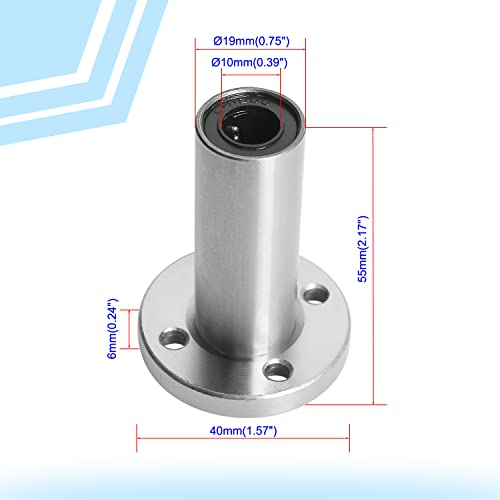 LMF10LUU Linear Ball Bearing Round Flange, ID 10mm, OD 19mm Linear Motion Ball Bearings Sae52100 Carbon Steel, 4 Rows of Steel Balls, Great for CNC, 3D Printer, Linear Rail Guide 2 PCS - size: LMF10LUU