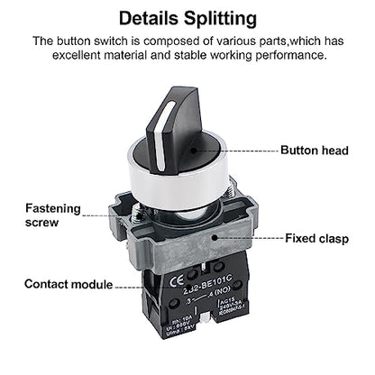 2-Pack Black 2-Position Metal Head Selector Switches, 1NO - style: Black 2-Position Selector Switch 1NO
