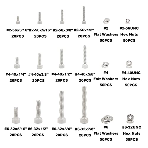 #2-56#4-40#6-32 UNC Socket Head Cap Screws Nuts & Washers Kit - size: #2-56 #4-40 #6-32UNC