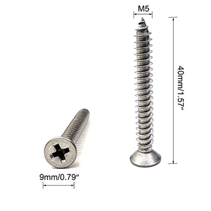 M5x40mm Wood Screws, Stainless Steel Flat Head Phillips Screw, Phillips Drive Countersunk Head Self-Tapping Screw, for Repairing Furniture, Carpentry or DIY20Pcs (M5x40mm) - size: M5x40mm