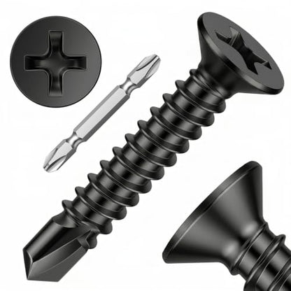 Mellewell #6 x 3/4" Black Flat Head Sheet Metal Screws, 100 PCS - color: Black, size: #6 x 3/4"