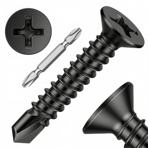 Mellewell #10 x 1 Black Flat Head Sheet Metal Screws, 100 PCS - color: Black, size: #10 x 1"