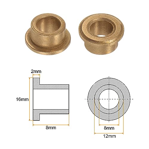 HARFINGTON 8pcs Flange Bearing Sleeve 8mm Bore 12mm OD 8mm Length 2mm Flange Thickness Bronze Bushing Self Lubricating Bushings Sleeve for Industrial Equipment - size: 8mm x 12mm x 8mm