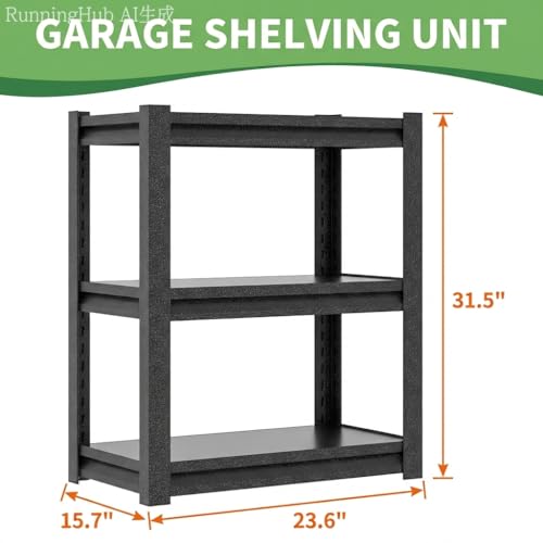3 Tier Garage Storage Shelf, Require Assembly(Black) - size: 15.75"D*23.62"W*31.5"H