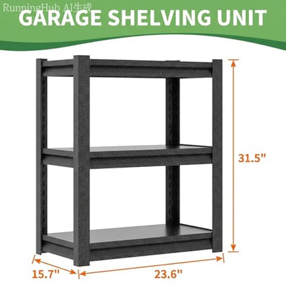 3 Tier Garage Storage Shelf, Require Assembly(Black) - size: 15.75"D*23.62"W*31.5"H