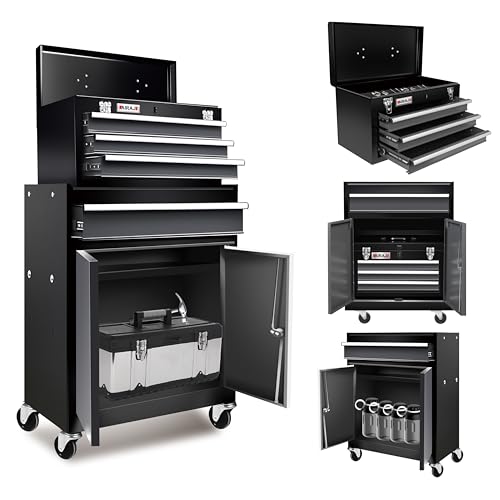 4 Drawer Rolling Tool Chest with Double Door,40"Detachable 2-in-1 Tool Box - color: Black, size: 4-drawer tool chest