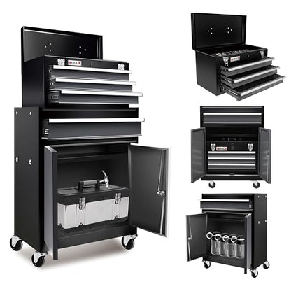 4 Drawer Rolling Tool Chest with Double Door,40"Detachable 2-in-1 Tool Box - color: Black, size: 4-drawer tool chest