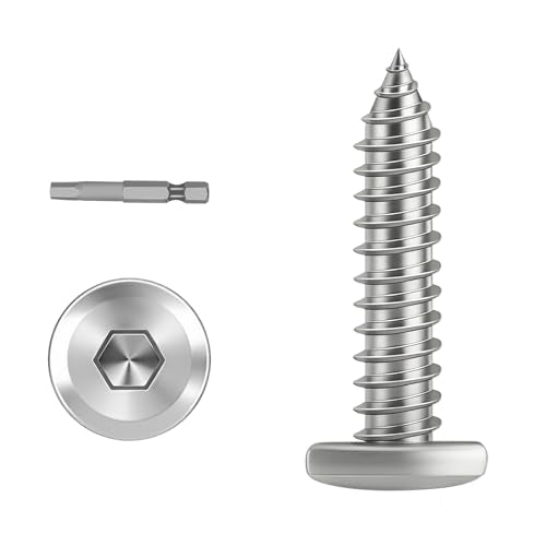 100-Piece M4 x 12mm Self-Tapping Screws - 304 Stainless Steel Flat Head Hex Socket Cap Screws with Drive Bit, for Wood and Thin Metal - color: Silver, size: M4 x 12mm