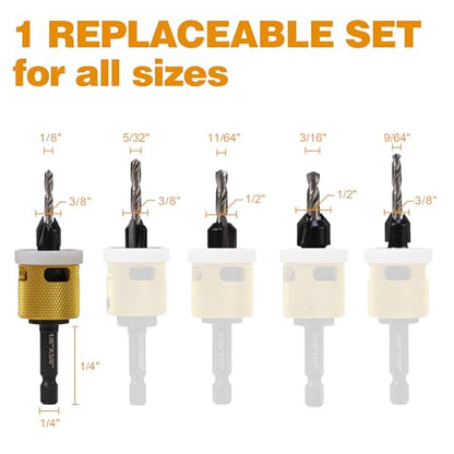 Carbide Tipped Countersink Drill Bit Set with Depth Stop, Hex Shank - size: Assorted Sizes (Set of 5 Pieces)