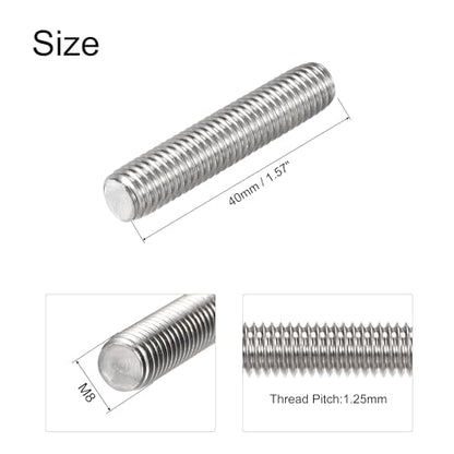 uxcell 15Pcs M8 x 40mm Fully Threaded Rod 304 Stainless Steel Right Hand Threads - size: M8 x 40mm