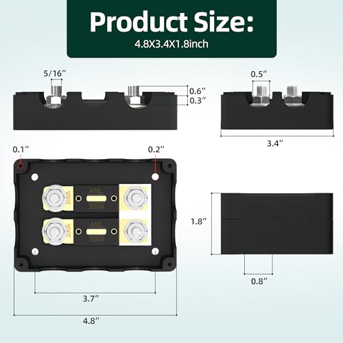 ANL Fuse Holder with 2Pcs 300 Amp ANL Fuse, Max 1000A Waterproof 4 x 5/16"(M8) Studs Heavy Duty Dual Fuse Holder with 400 Amp and 500 Amp ANL Fuses for Marine Automotive Car Truck Boat - size: 1 in 2 Out