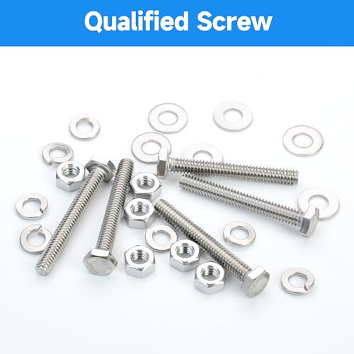 (12 Sets) 1/4-20 x 1 Hex Head Screws Bolts and Nuts Kit with 1/4-20 Bolt, 1/4-20 Nuts, Flat & Lock Washers, Fully Threaded, 1/4 20 Stainless Steel Bolts, Bright Finish by Marysino - color: (Silver)-1/4, size: 1"