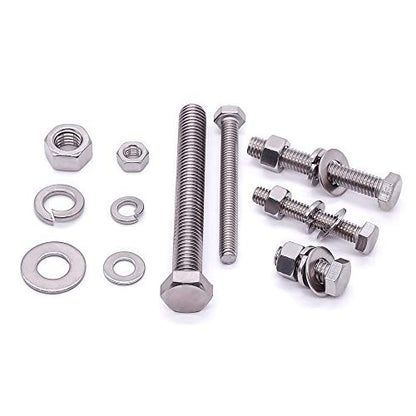 (10 Sets) M6-1.0 x 25mm Hex Bolt Kit, 304 Stainless Steel (18-8), Includes Hexagon Head Screws and Nuts, Flat & Lock Washers, Full Coarse Thread, for Machinery, Automotive, DIY - size: M6 x 25mm