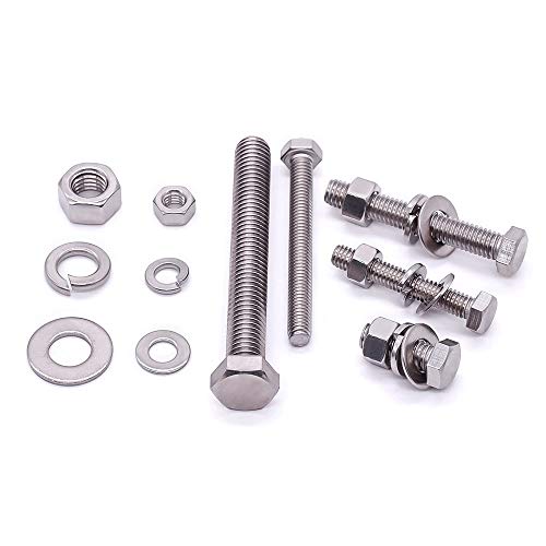 (10 Sets) M8-1.25 x 50mm Hex Bolt Kit, 304 Stainless Steel (18-8), Includes Hexagon Head Screws and Nuts, Flat & Lock Washers, Full Coarse Thread, for Machinery, Automotive, DIY - size: M8 x 50mm